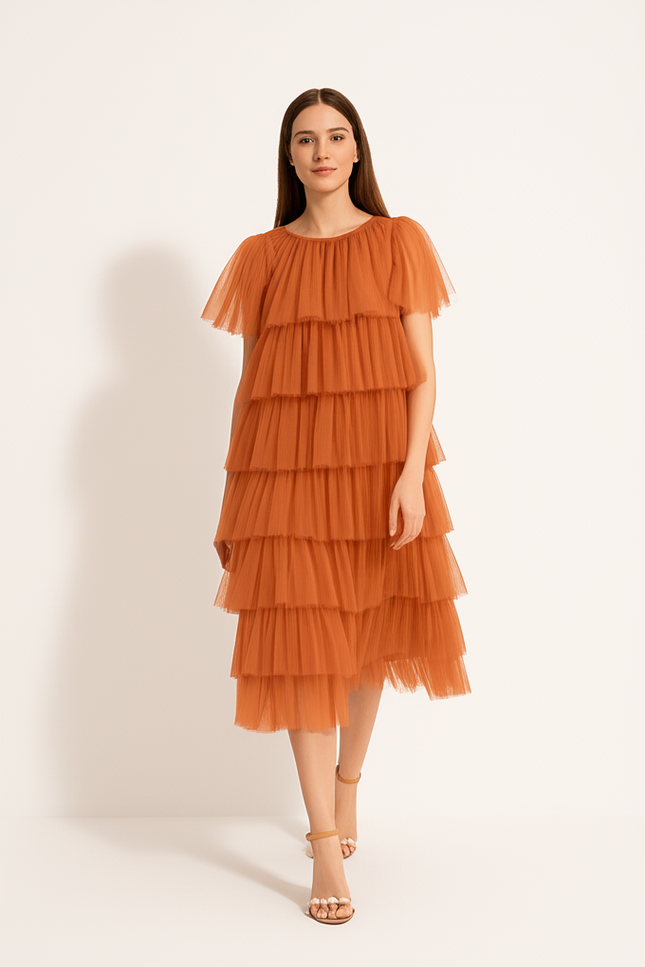 Robe Orange Fluo Élégante - gallery 4