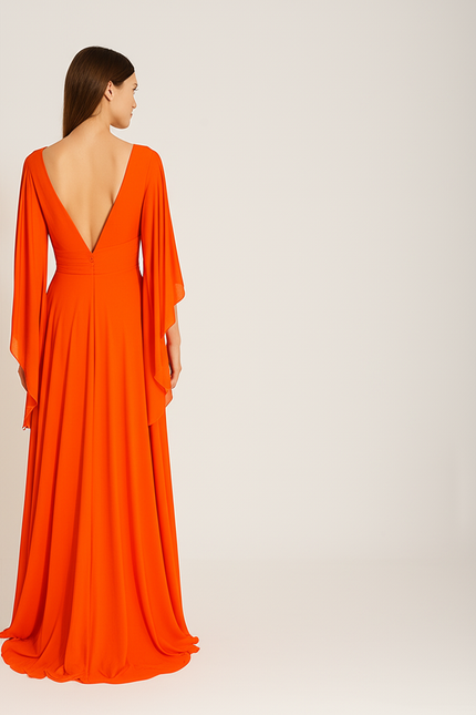 Robe Orange Manche Longue - gallery 1