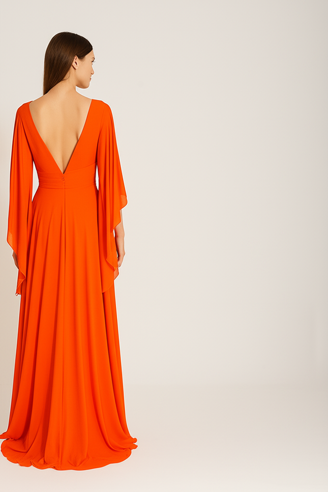 Robe Orange Manche Longue - gallery 1