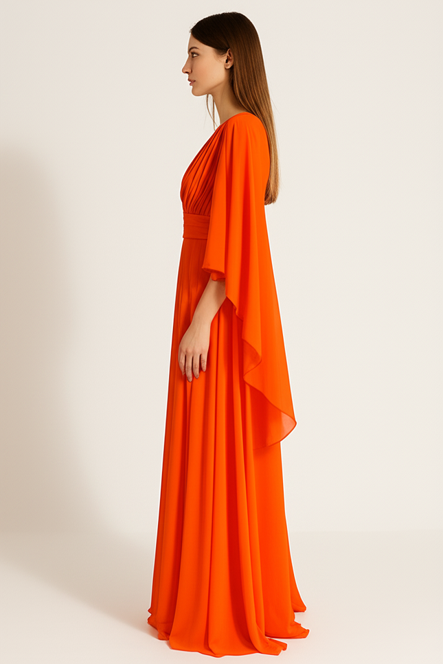 Robe Orange Manche Longue - gallery 2