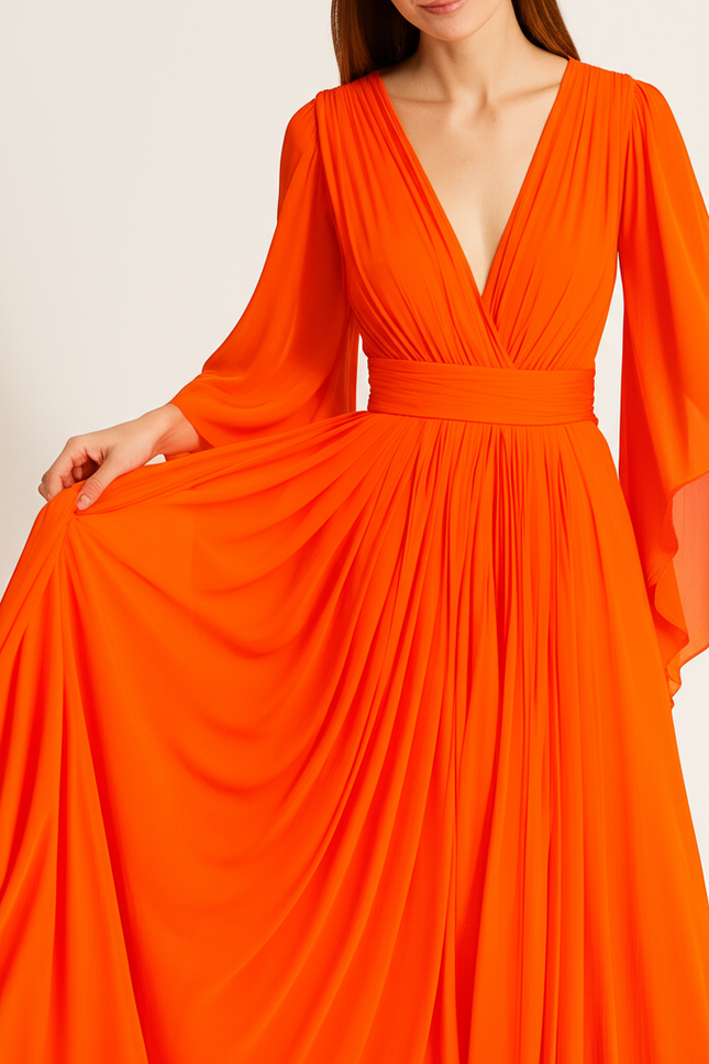 Robe Orange Manche Longue - gallery 3