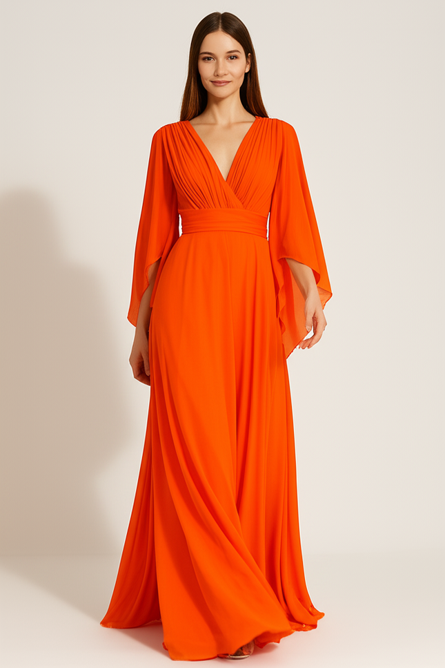 Robe Orange Manche Longue - gallery 4