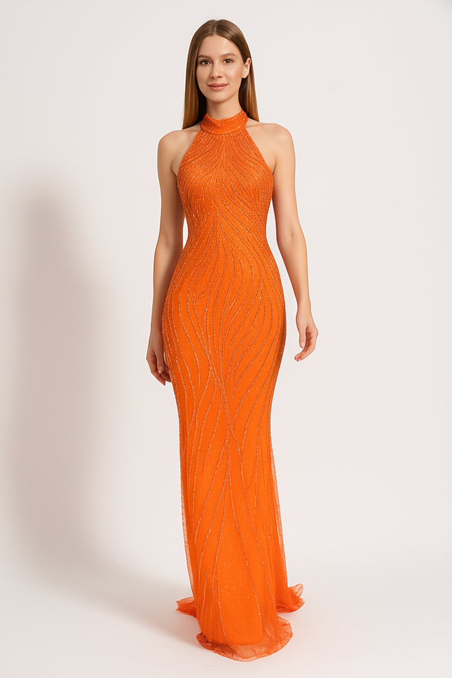 Robe Scintillante Orange Glamour Moderne - gallery 4