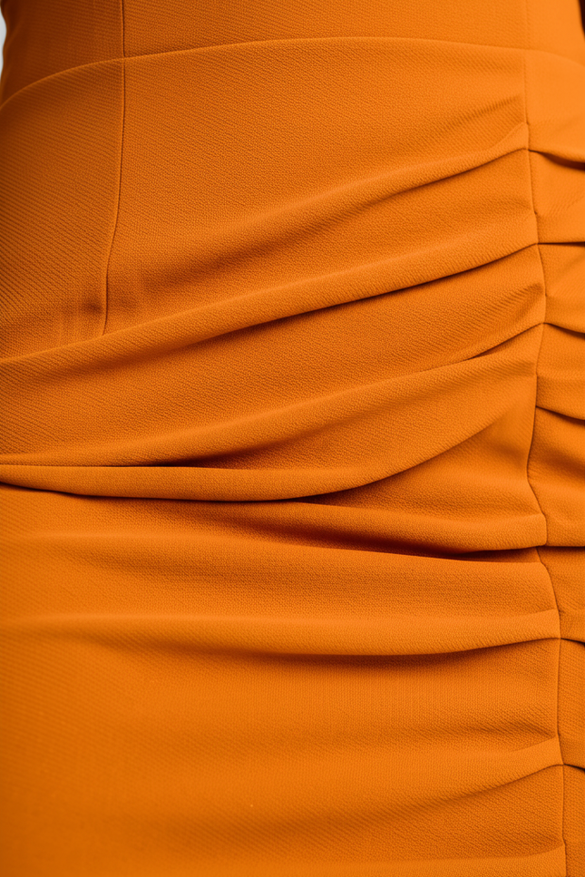 Robe Orange Chic Élégante Manches Bouffantes - gallery 3