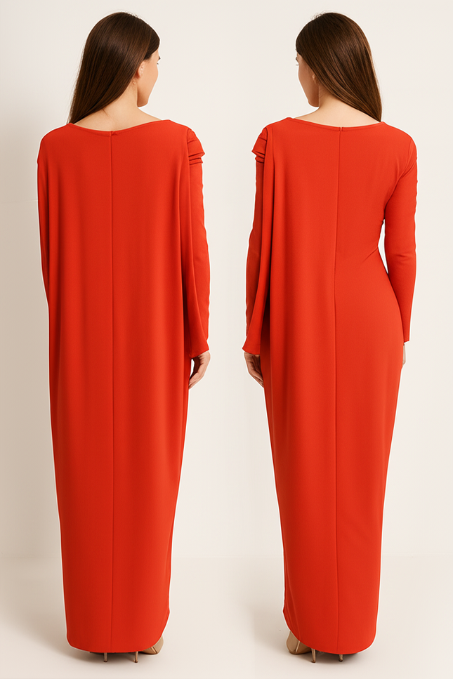 Robe Orange Fluide Élégante Manches. - gallery 1