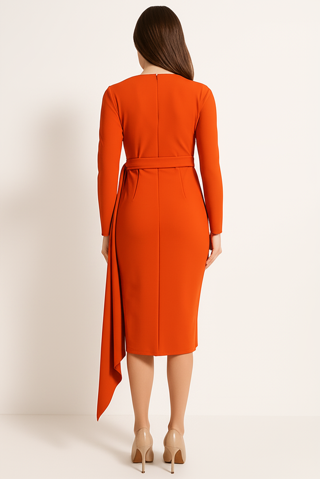 Robe Orange Fluide Élégante Manches. - gallery 1