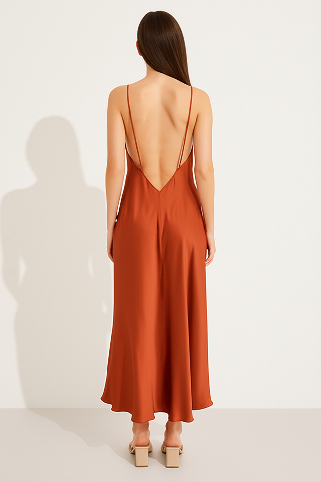 Robe Orange Satinée Longue - gallery 1