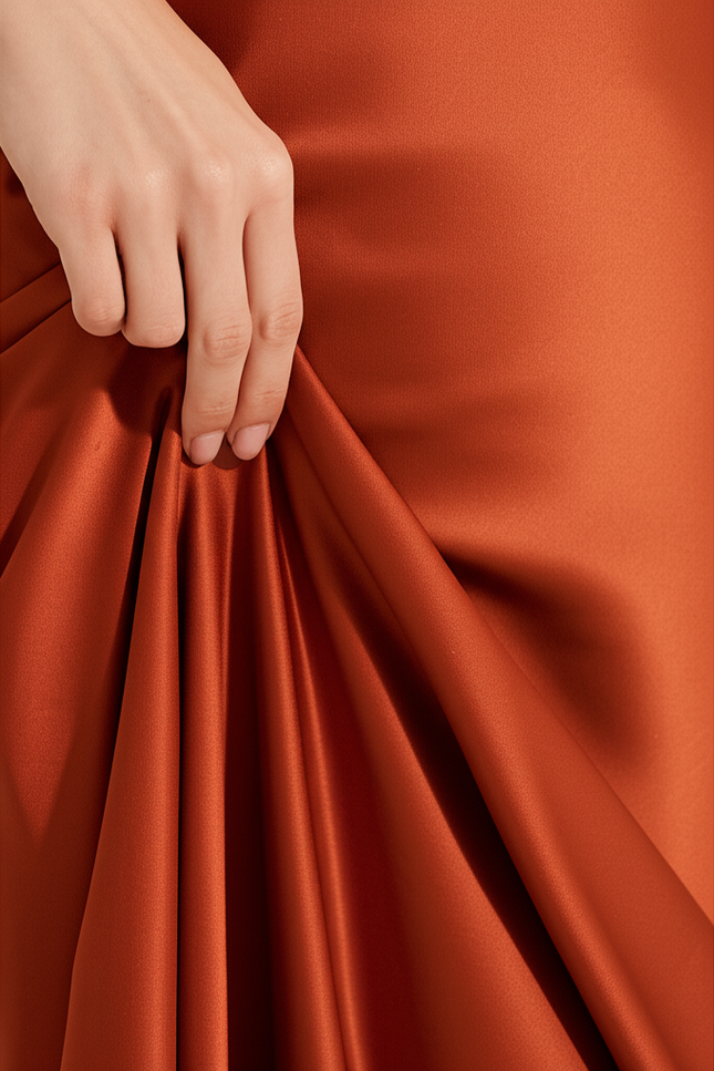 Robe Orange Satinée Longue - gallery 3